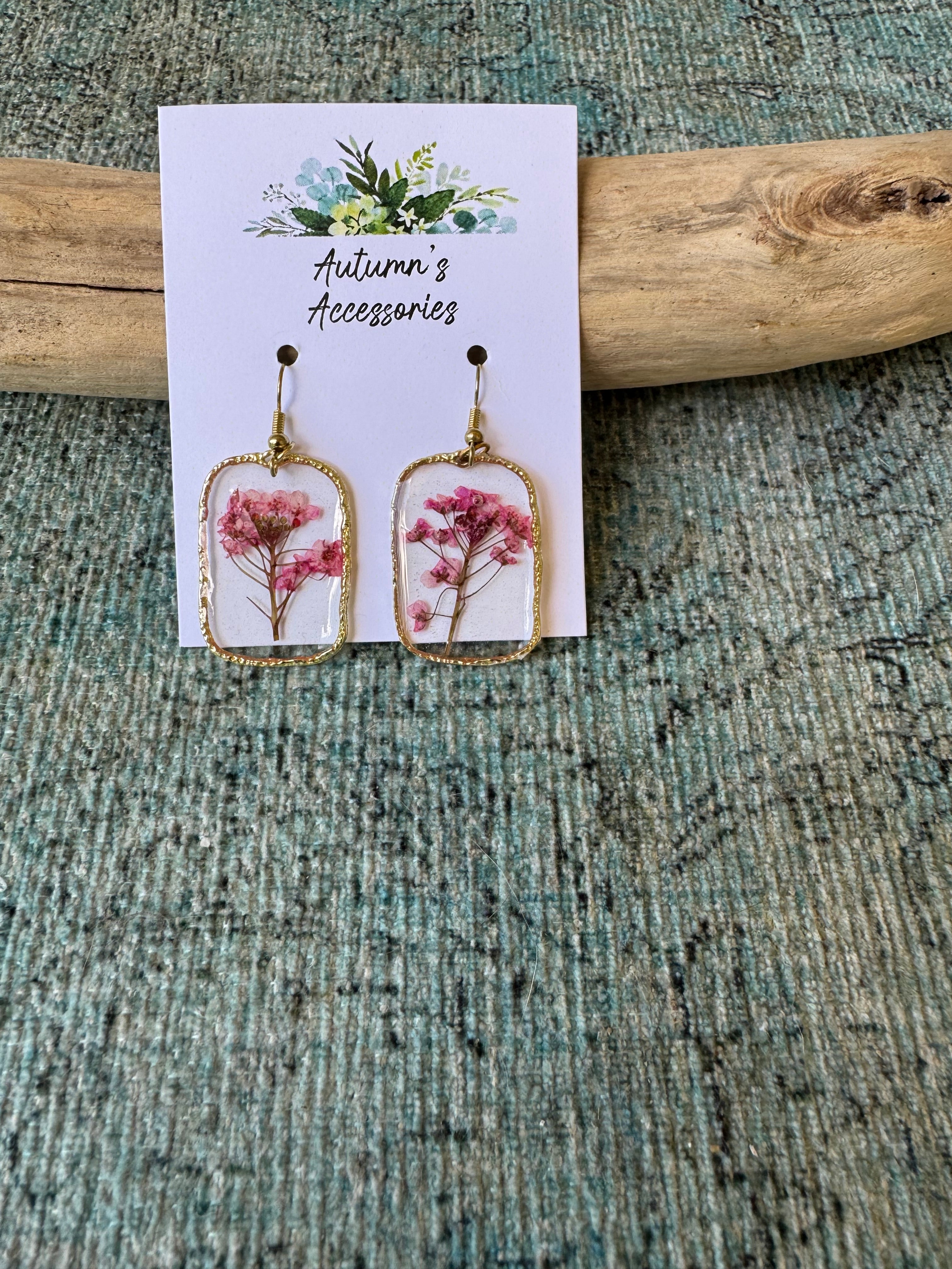 Pink Puffs Gold Earrings