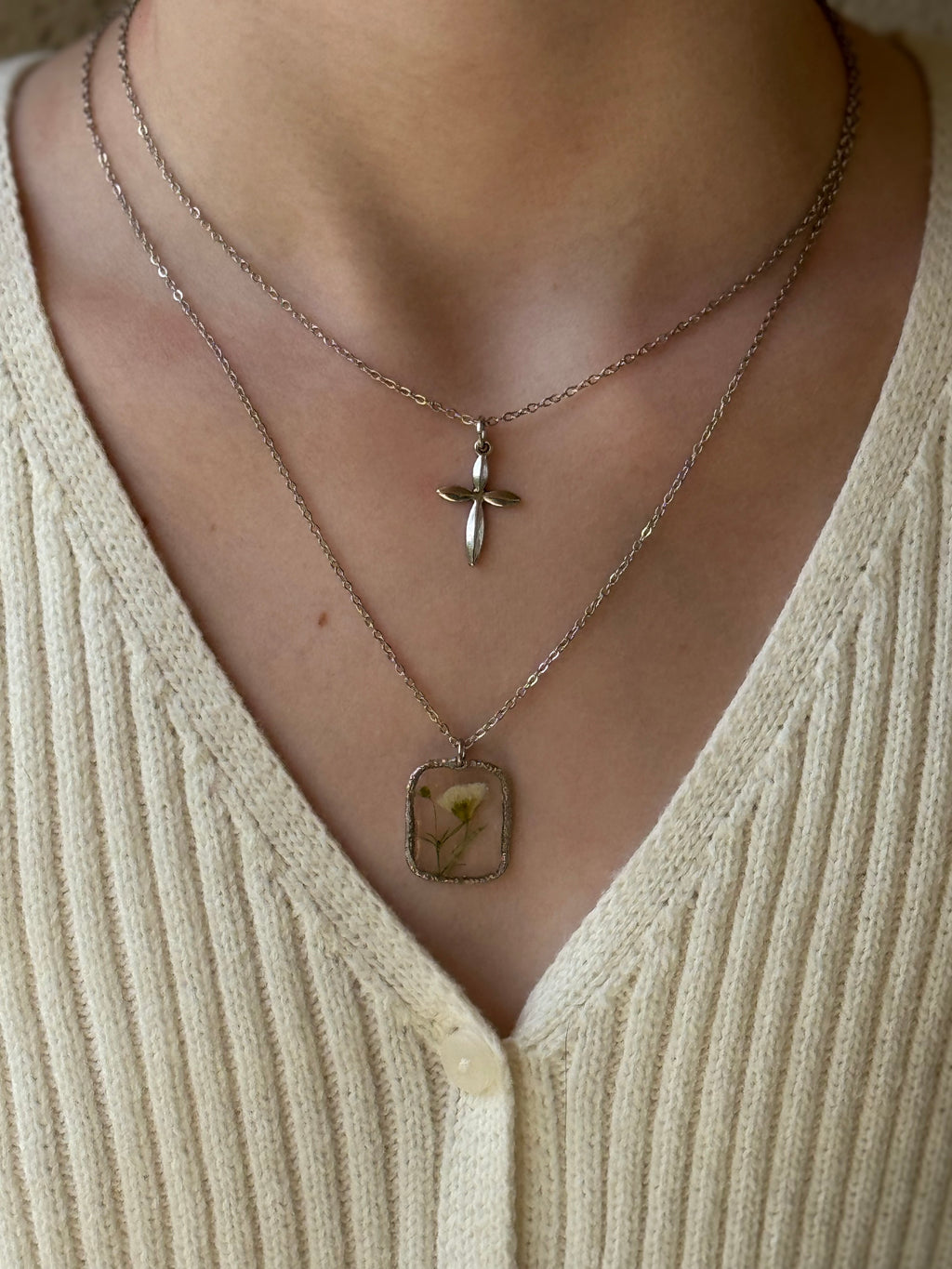 Sacred Blossom Silver Layering Necklace Set