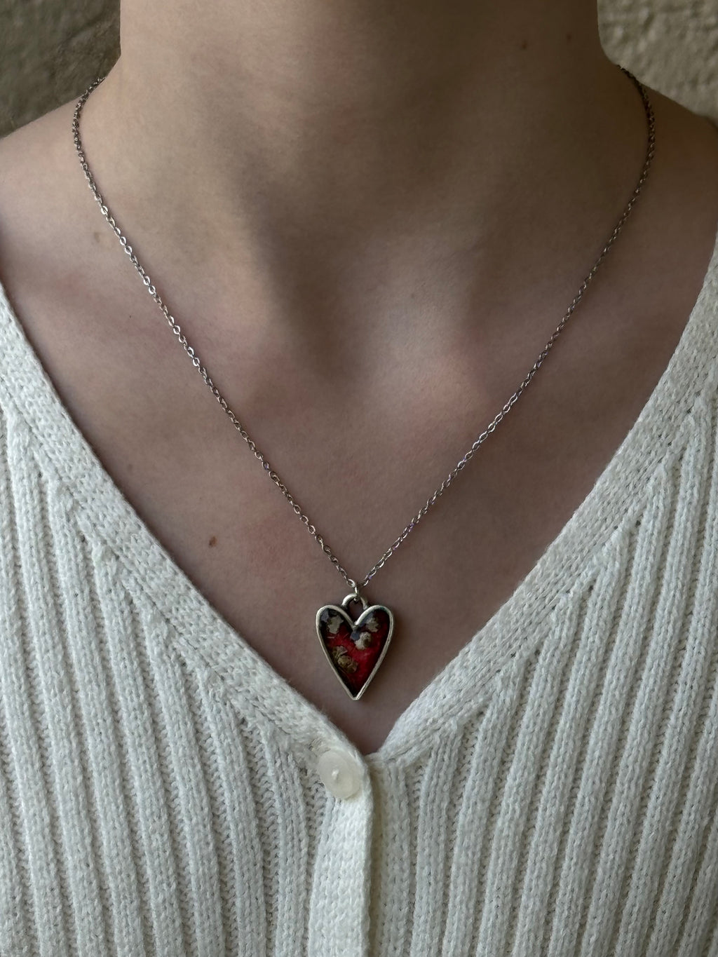 Crimson Loveheart Silver Necklace