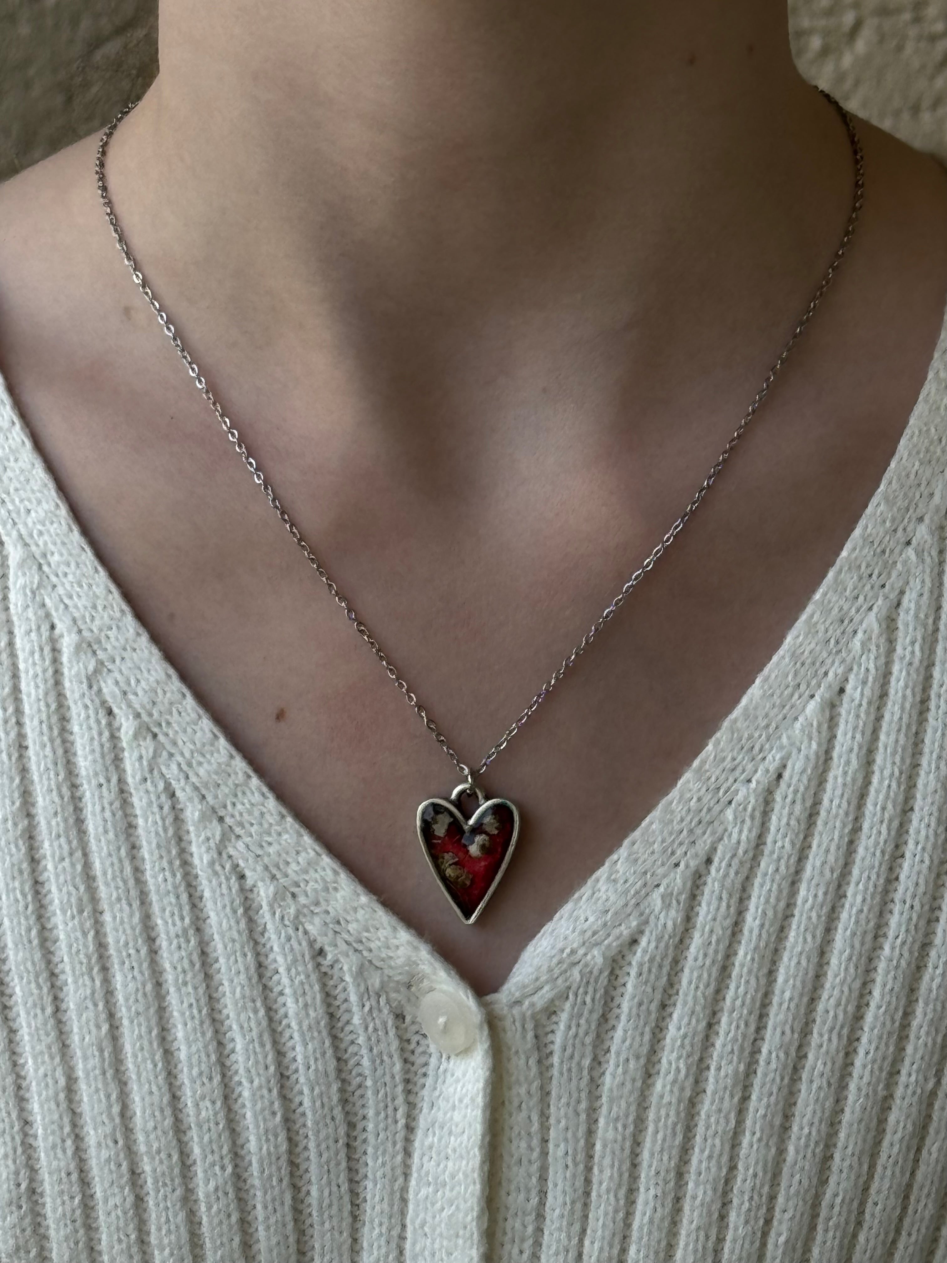 Crimson Loveheart Silver Necklace