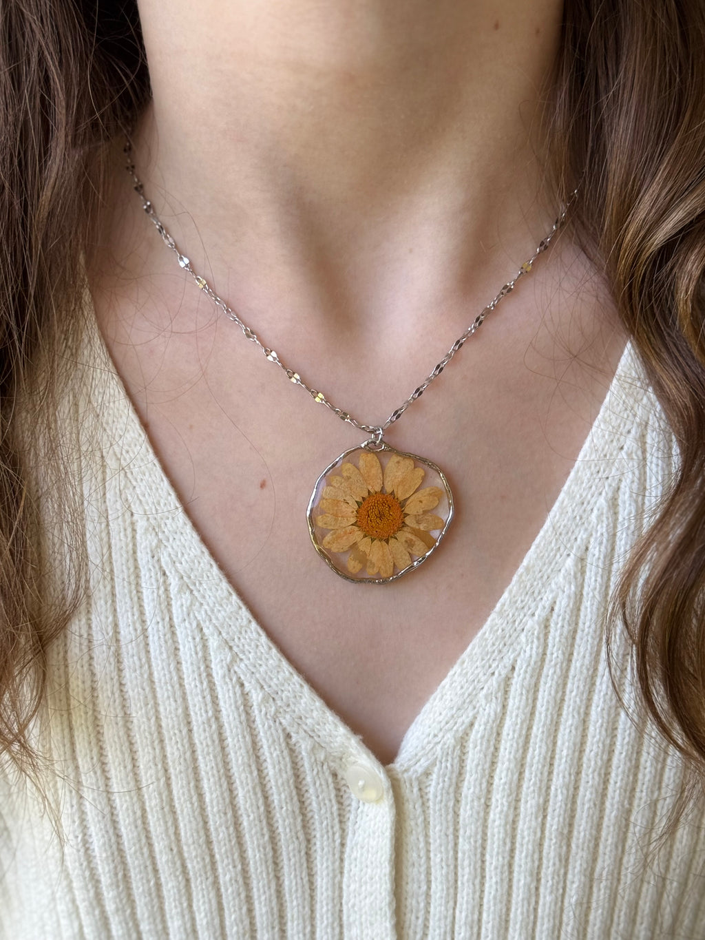 Peach Petals Silver Necklace