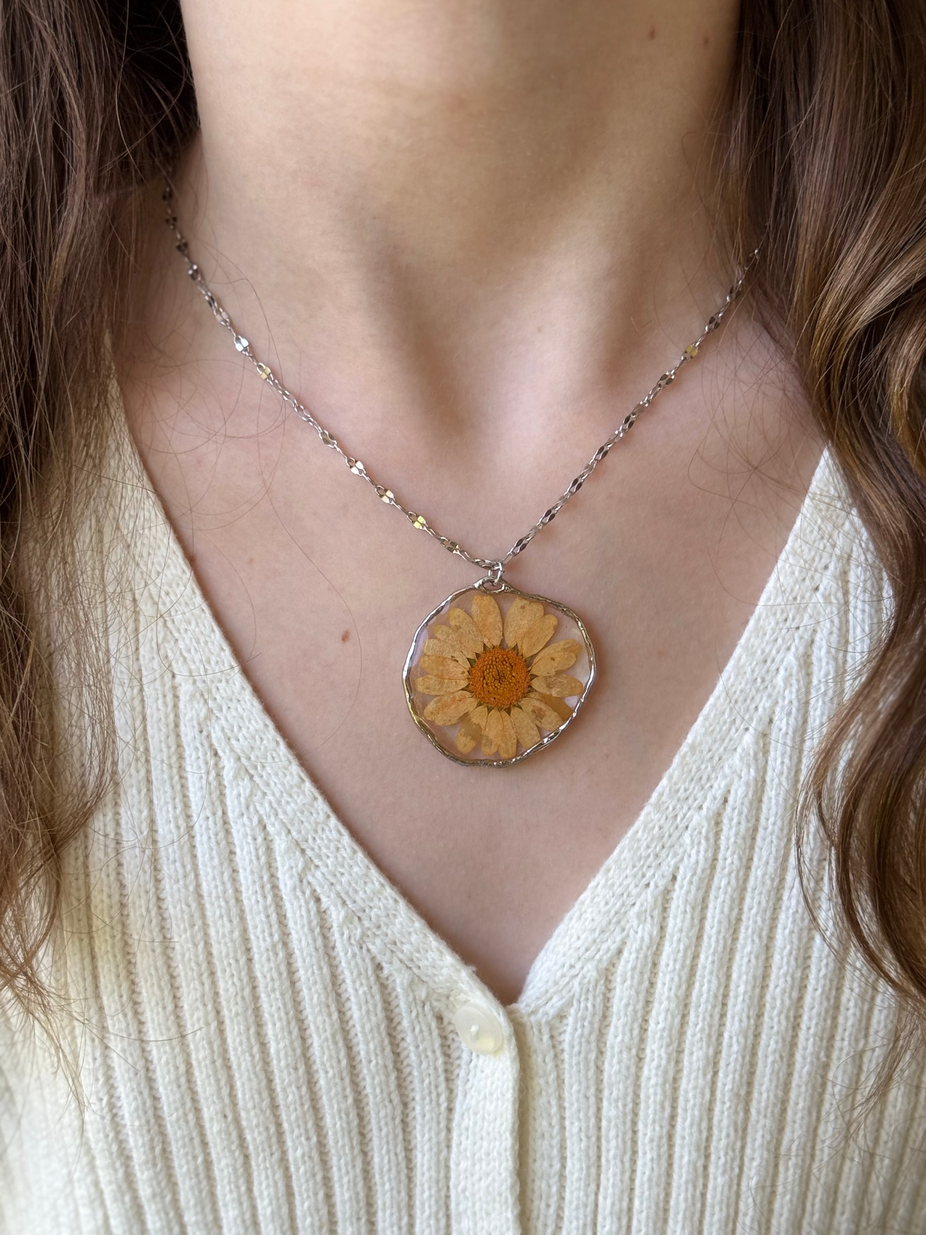 Peach Petals Silver Necklace