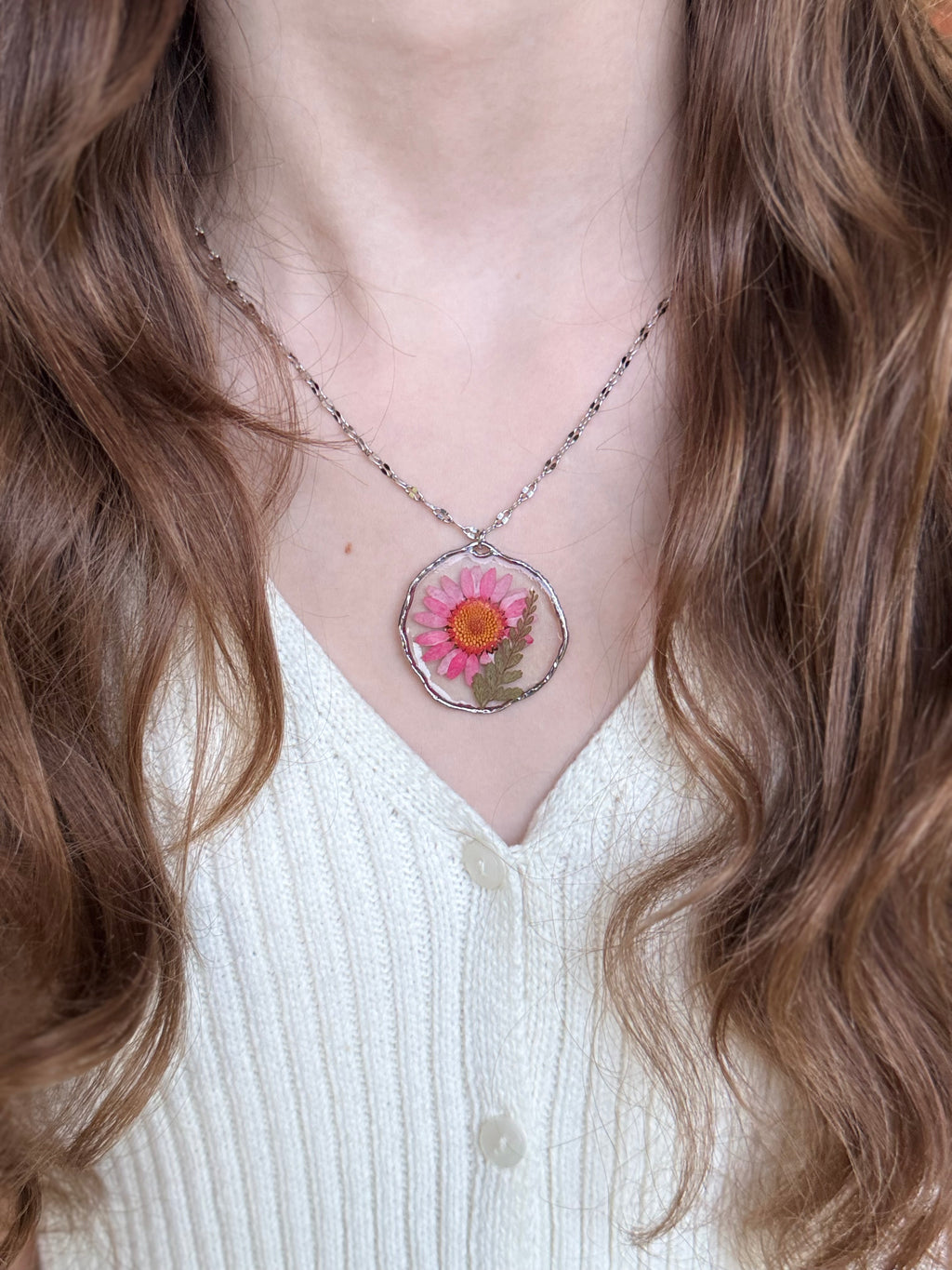 Coral Bloom Silver Necklace