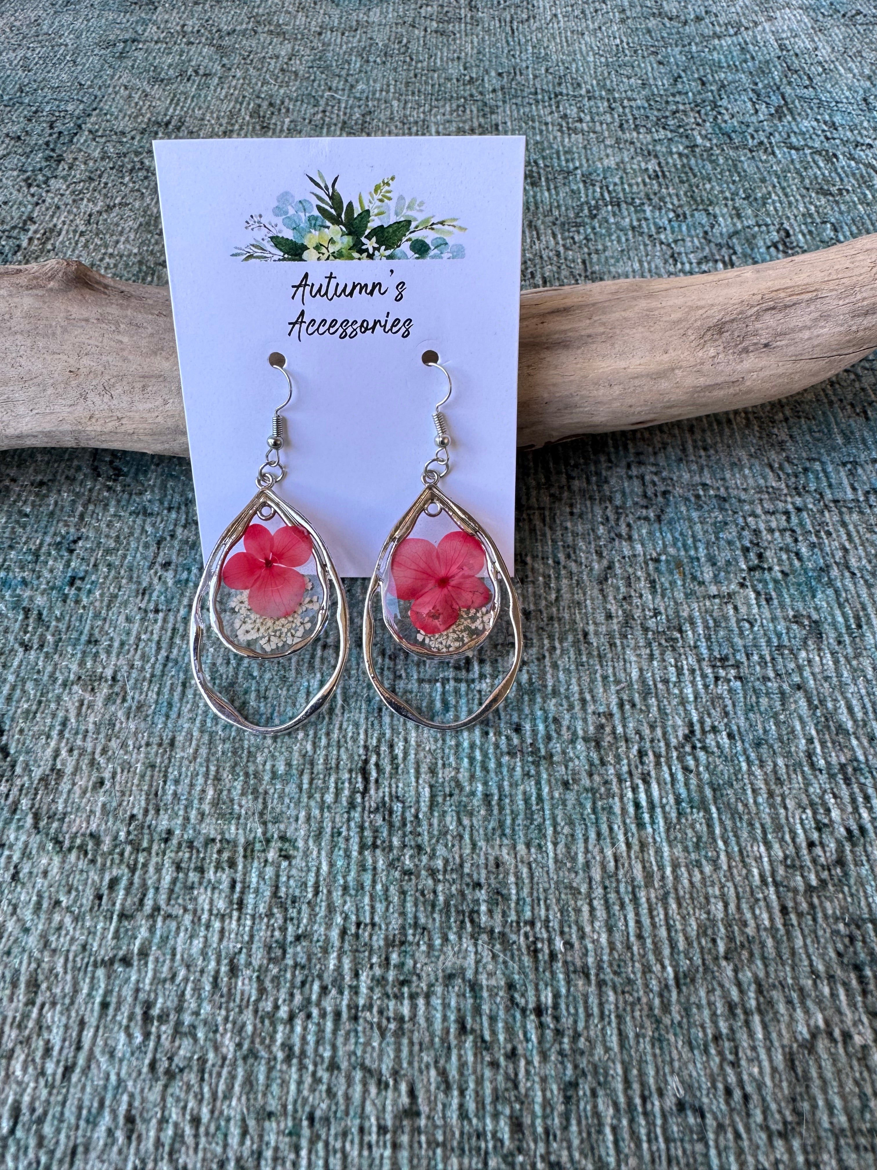 Coral Floral Silver Earrings