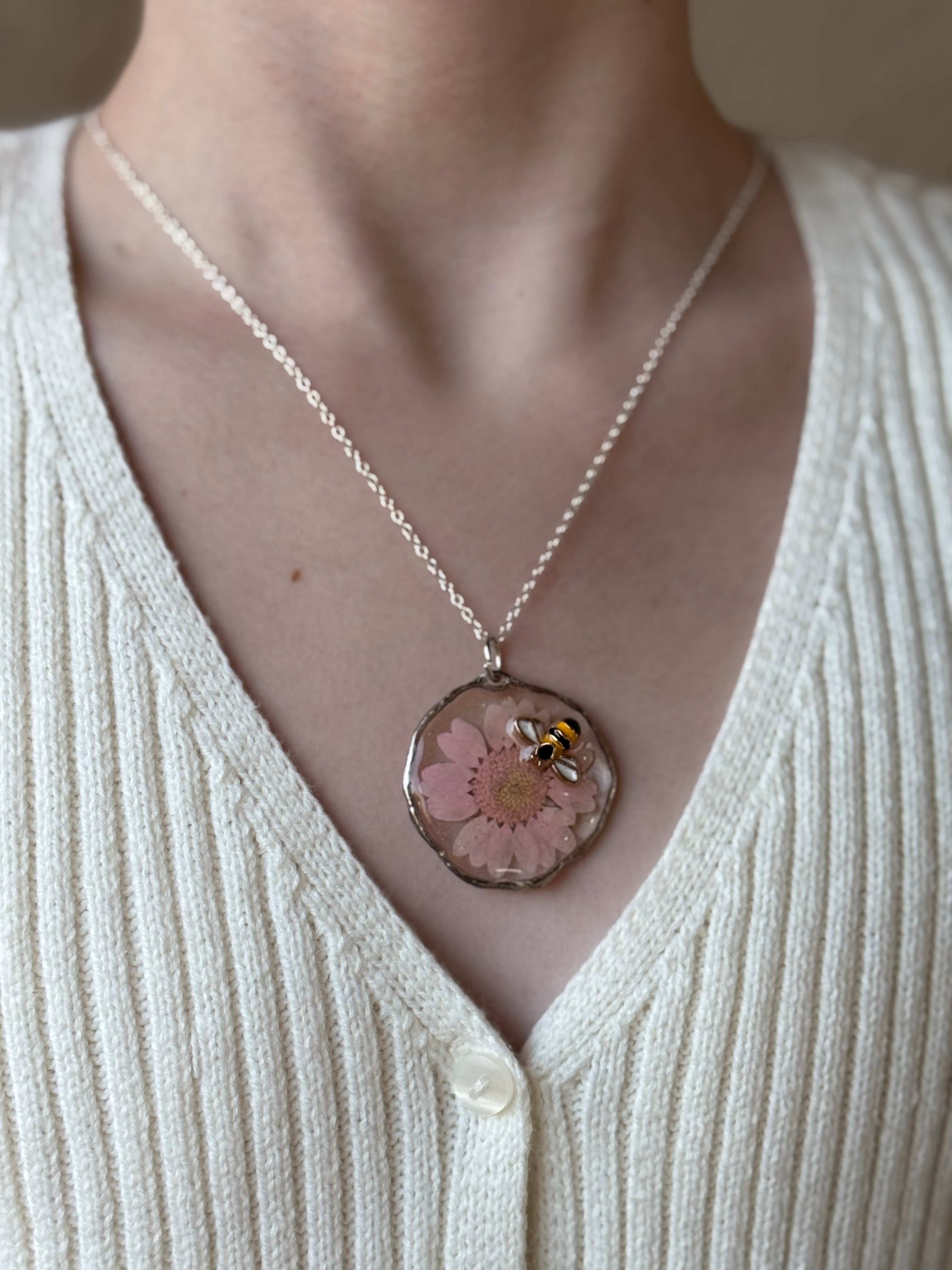 Pink Petals Silver Necklace