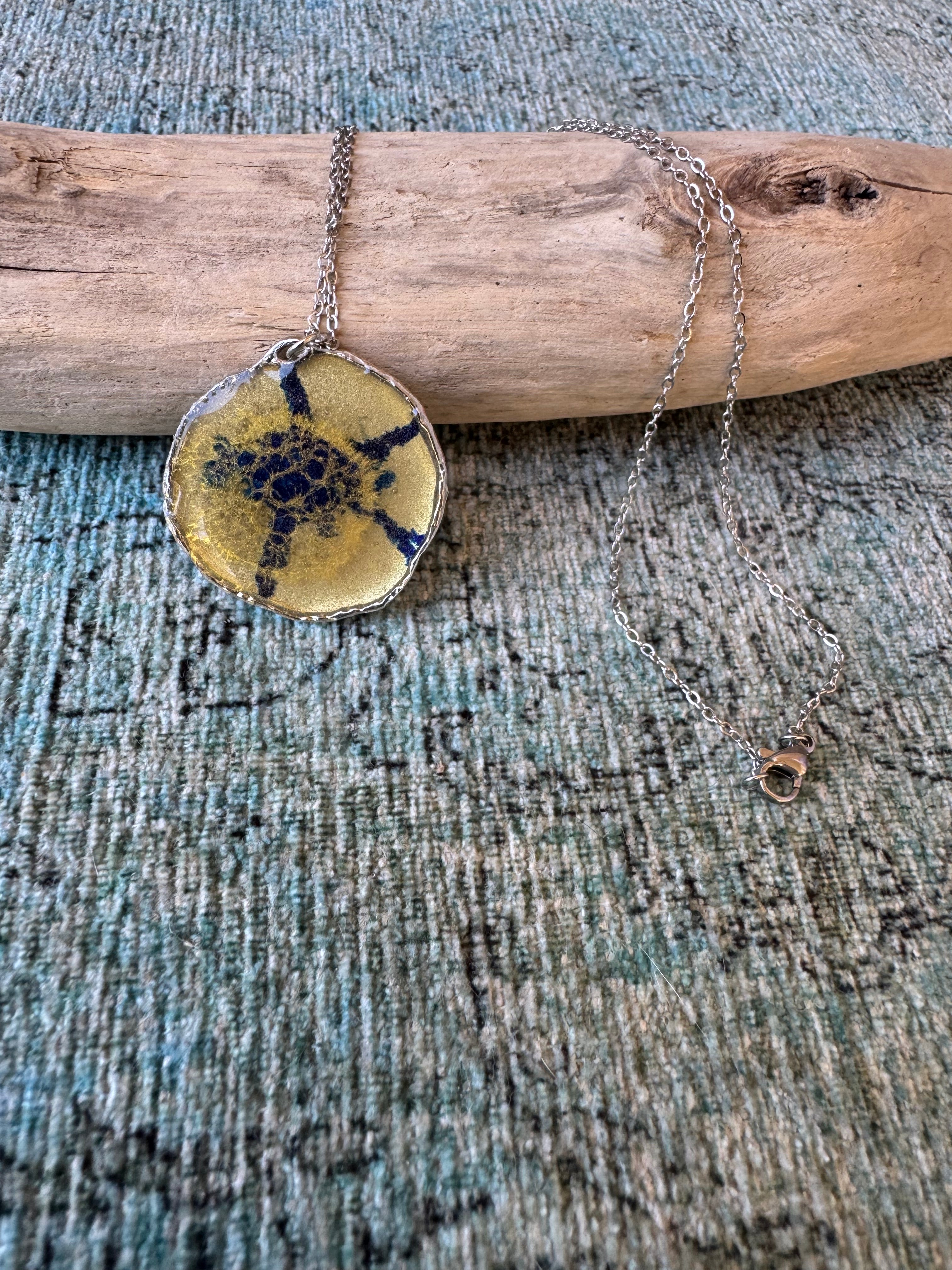 Blue Glitter Bomb Silver Necklace