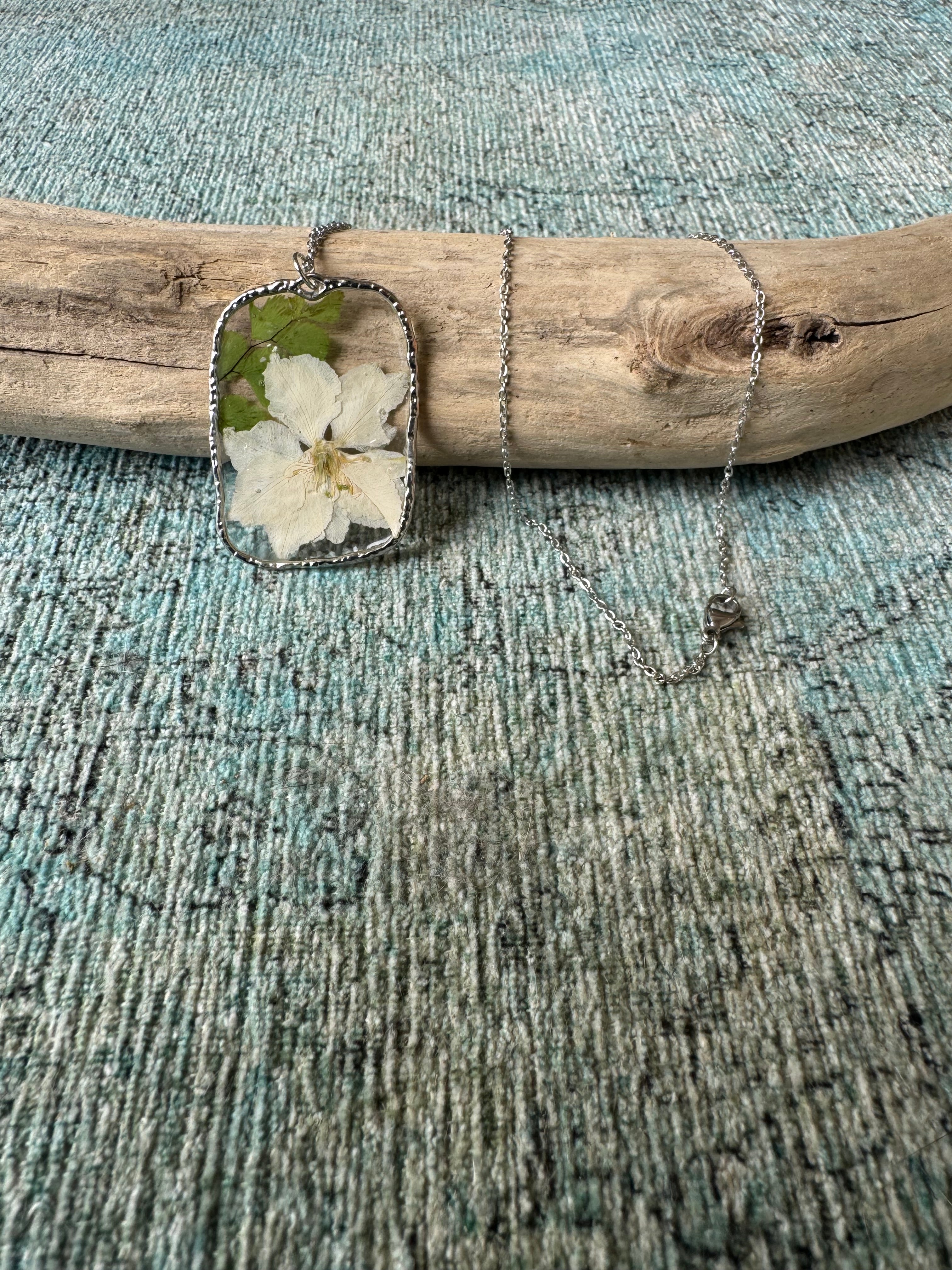 Floral Suede Silver Necklace