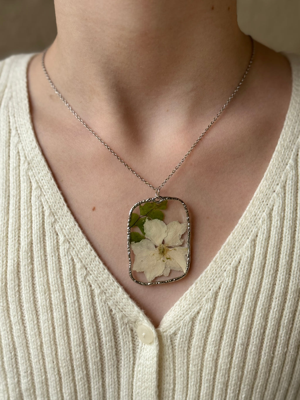 Floral Suede Silver Necklace