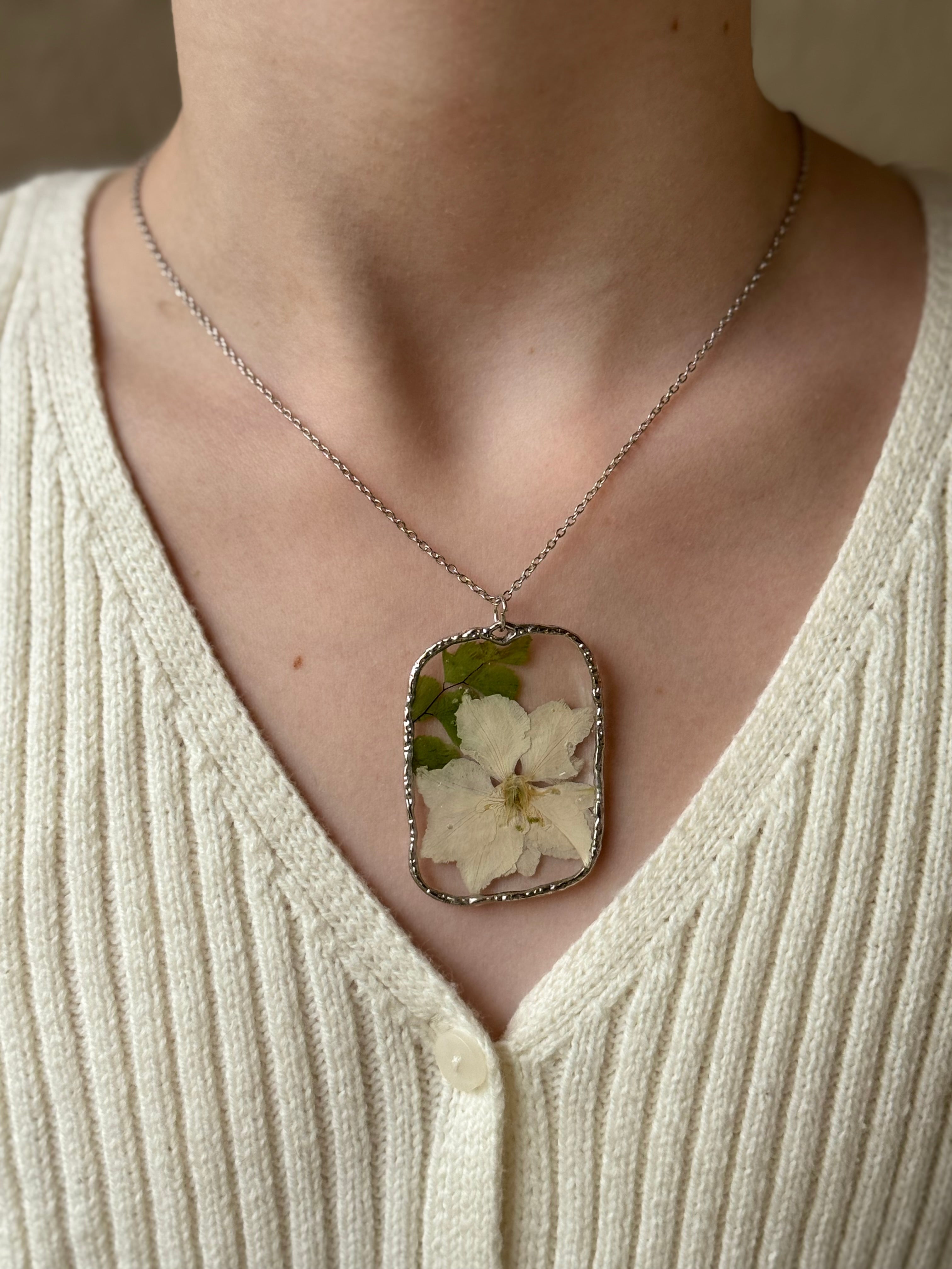 Floral Suede Silver Necklace