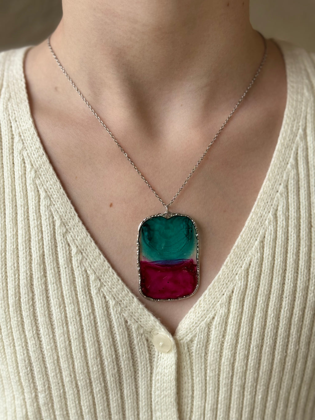 Stained Glass Silver Necklace