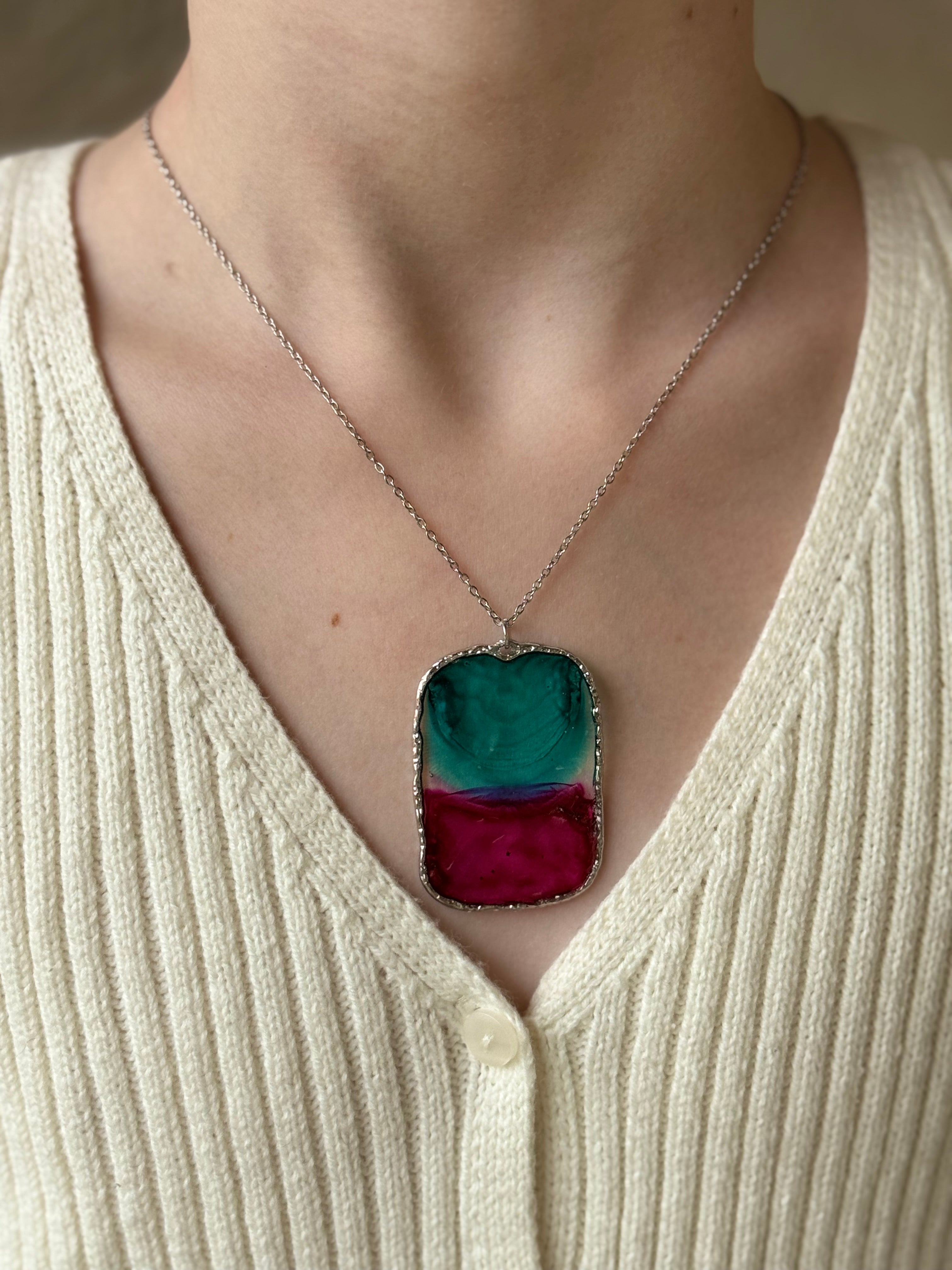 Stained Glass Silver Necklace