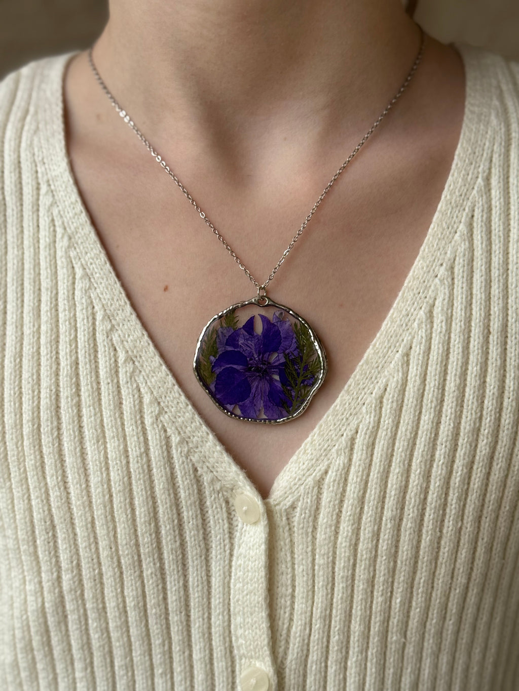 Purple Velvet Silver Necklace