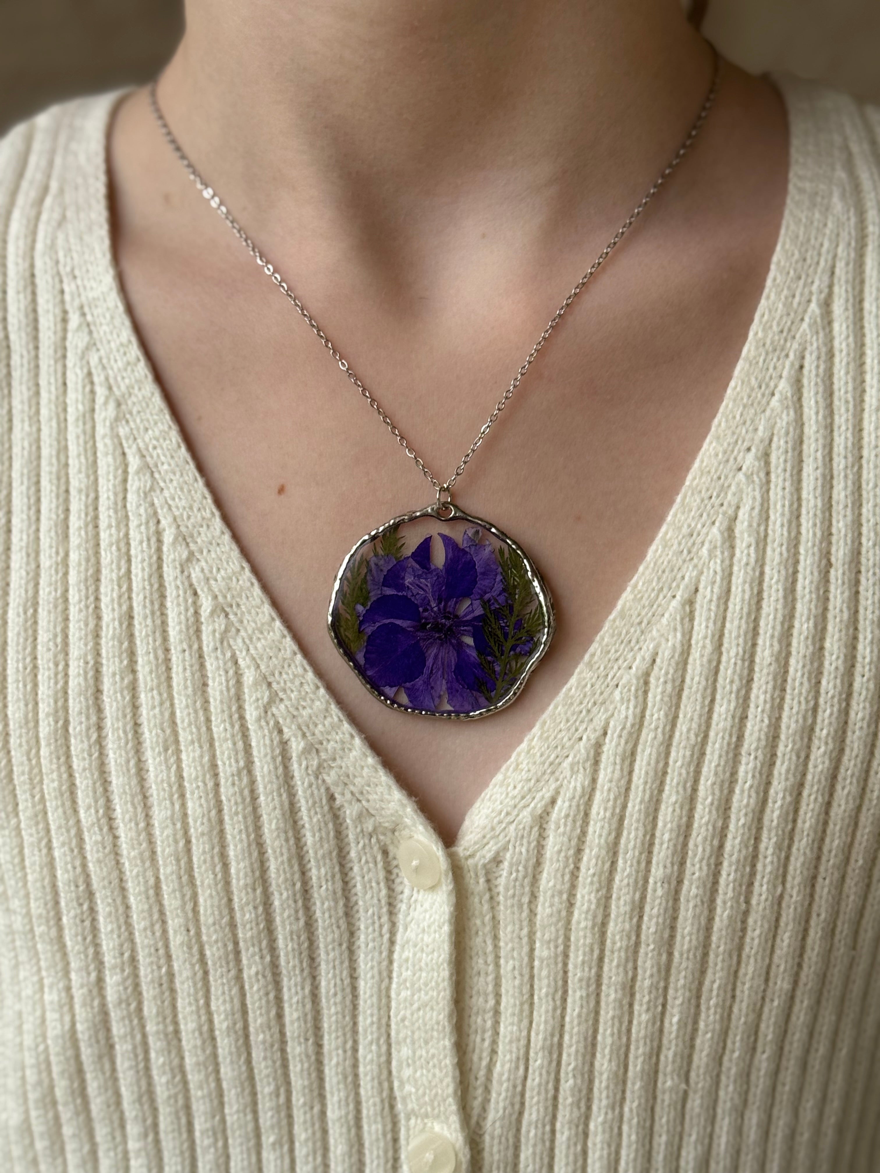 Purple Velvet Silver Necklace