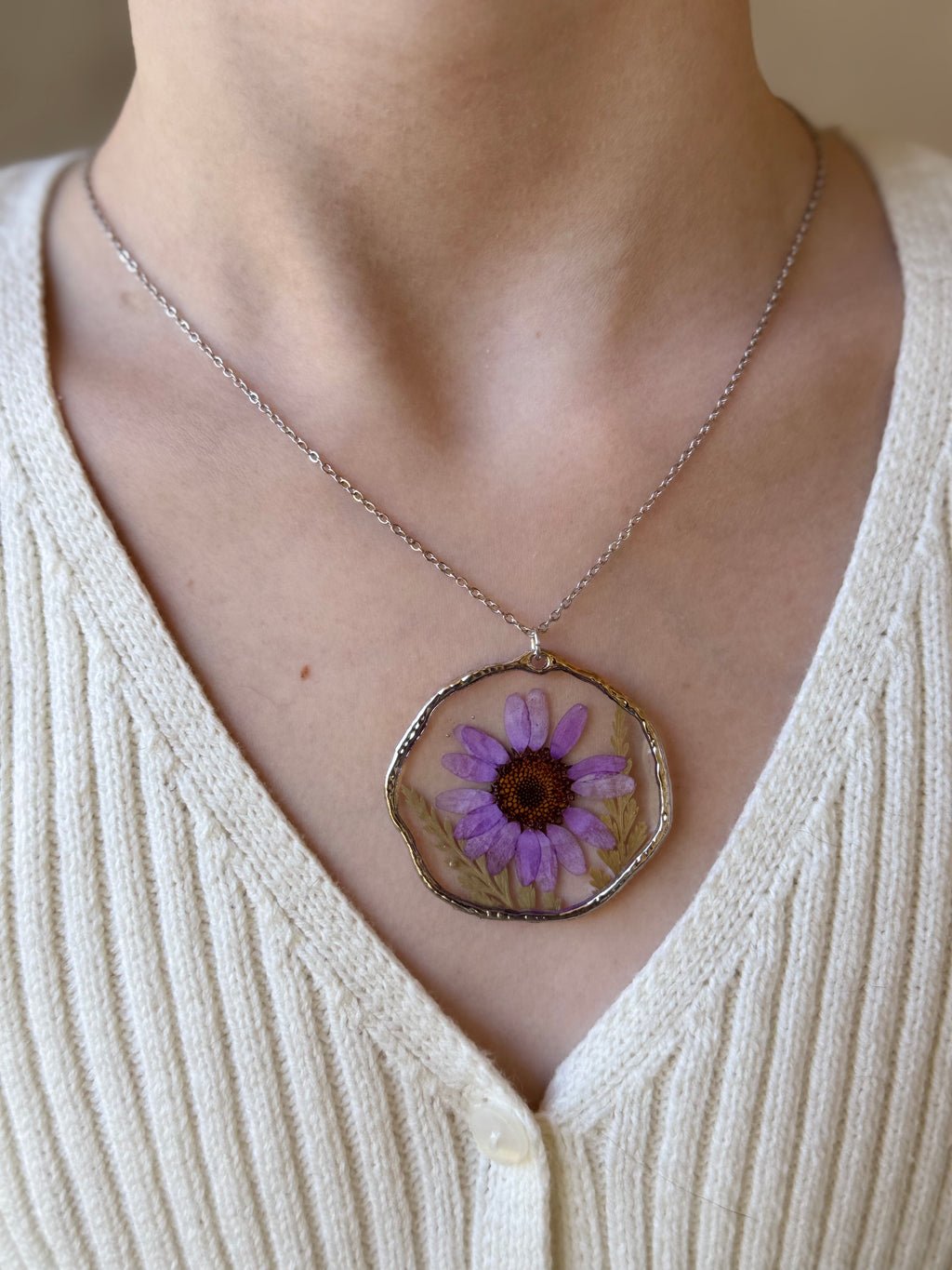 Amethyst Daisy Silver Necklace